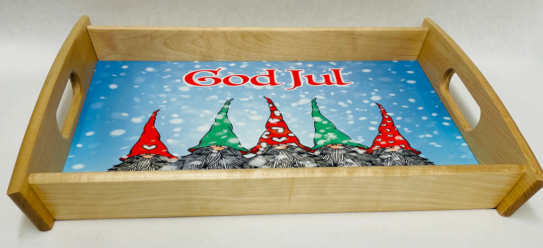 Wood Serving Tray - God Jul Gnomes