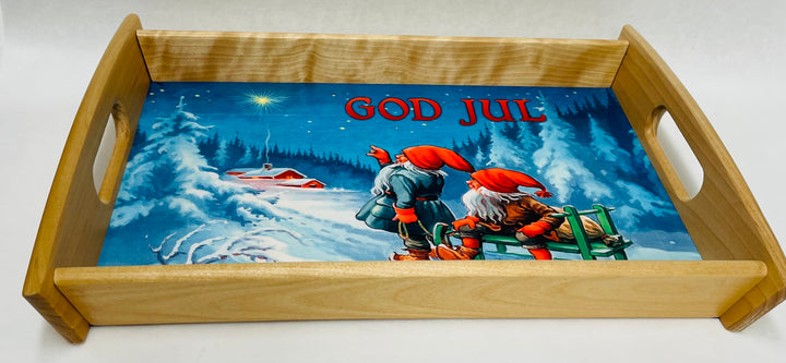 Wood Serving Tray - God Jul Gnomes