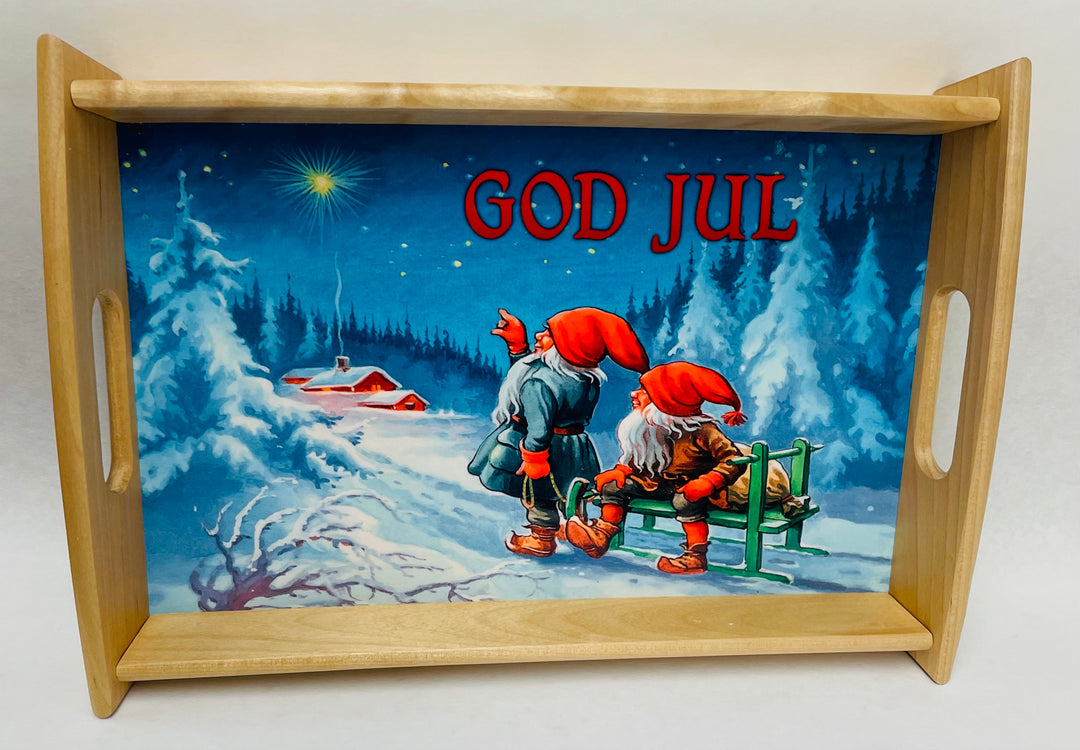 Wood Serving Tray - God Jul Gnomes