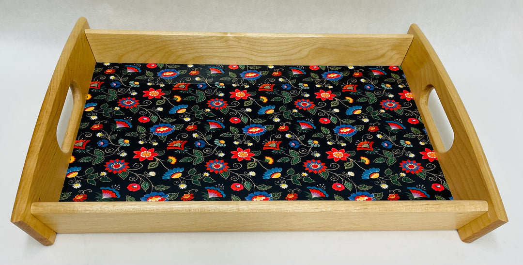 Wood Serving Tray - Folk Art Flowers