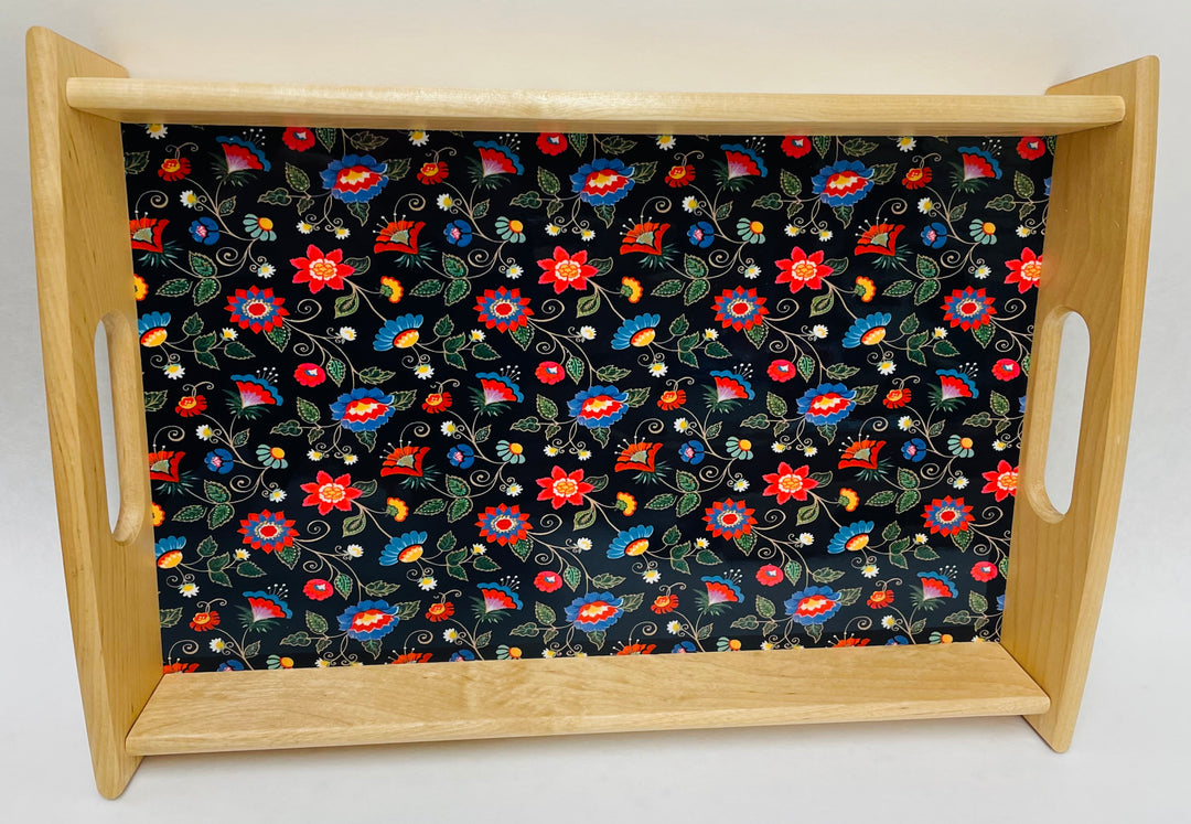 Wood Serving Tray - Folk Art Flowers