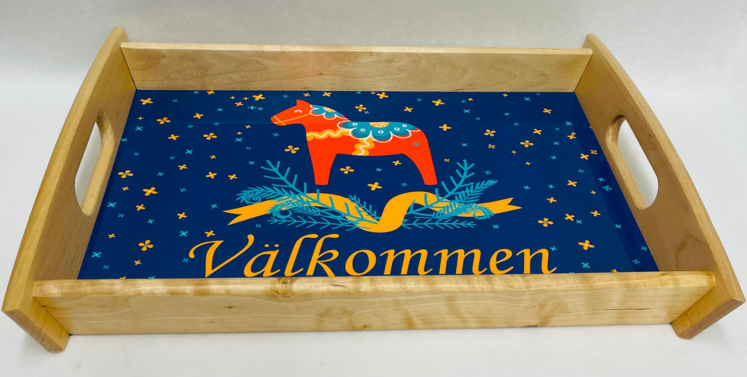Wood Serving Tray - Välkommen Dala Horse