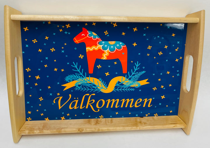 Wood Serving Tray - Välkommen Dala Horse