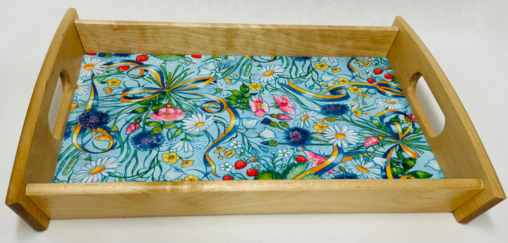 Wood Serving Tray - Swedish Ribbon & Flowers