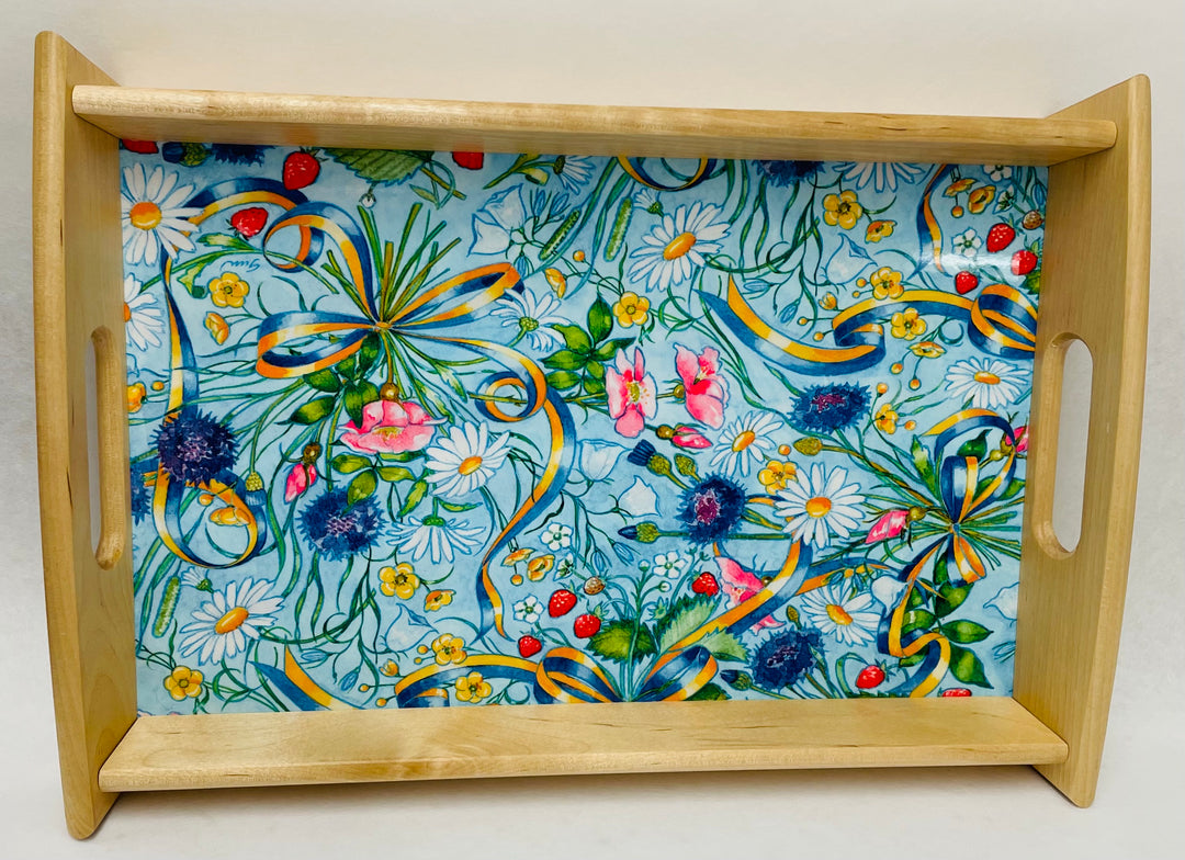 Wood Serving Tray - Swedish Ribbon & Flowers