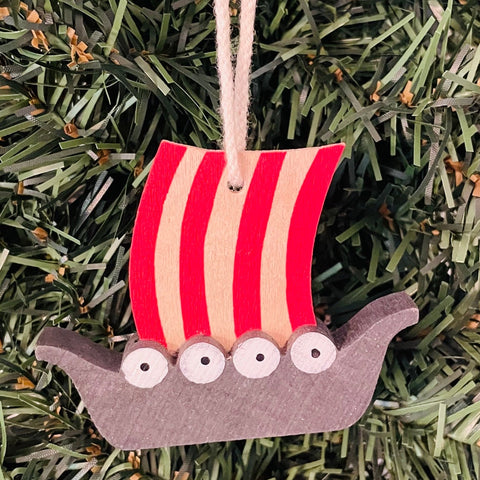 Wood Viking ship ornament