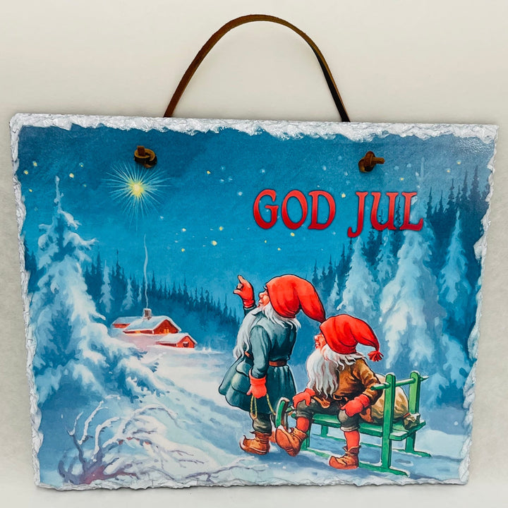 Slate Wall Hanging - God Jul Gnomes