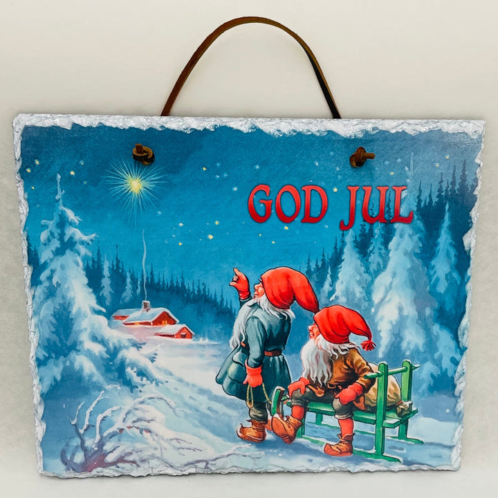 Slate Wall Hanging - God Jul Gnomes