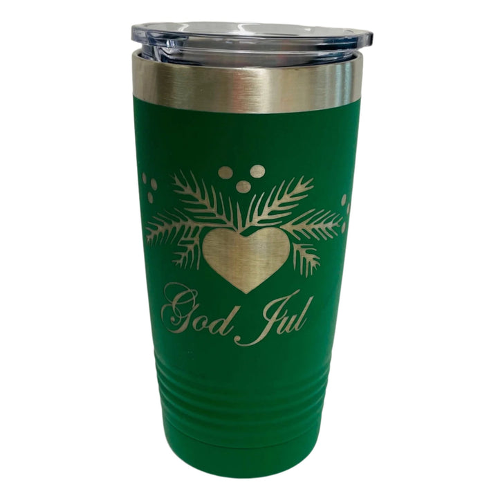 God Jul Hearts & Pines on Green 20 oz Stainless Steel hot/cold Cup