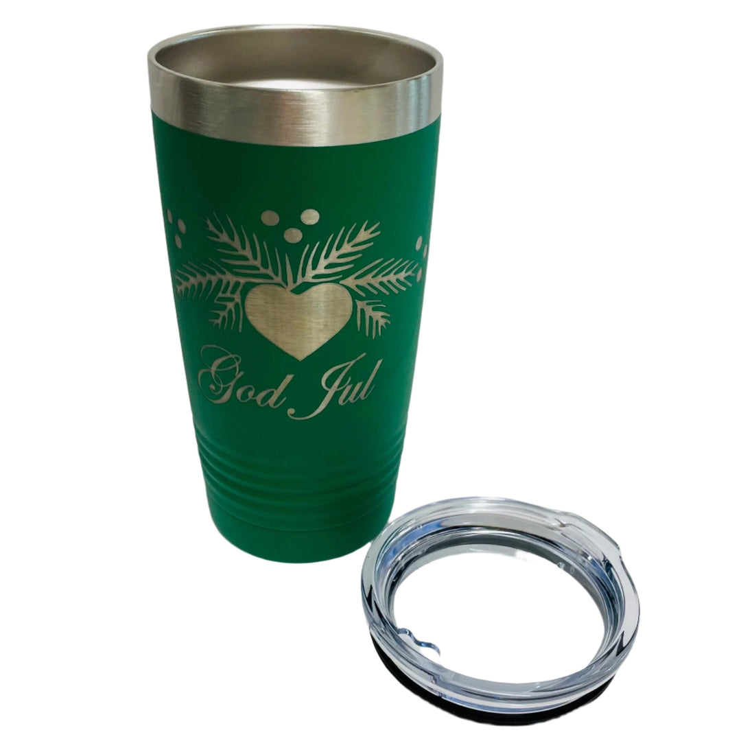 God Jul Hearts & Pines on Green 20 oz Stainless Steel hot/cold Cup