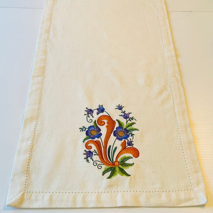 Rosemaling Embroidered on 52" Cream Runner