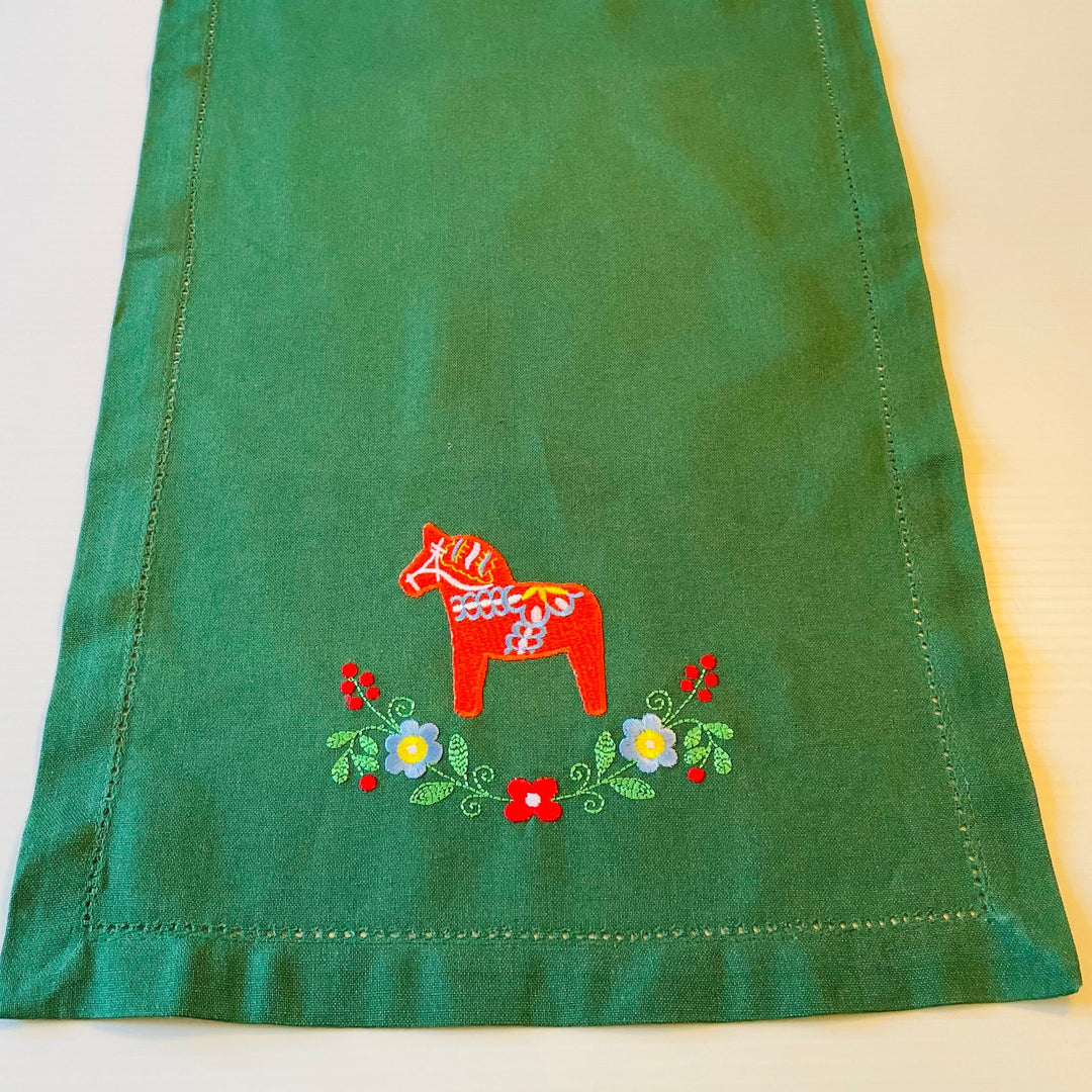 Swedish Dala horse & Flowers on Embroidered 36" Runner