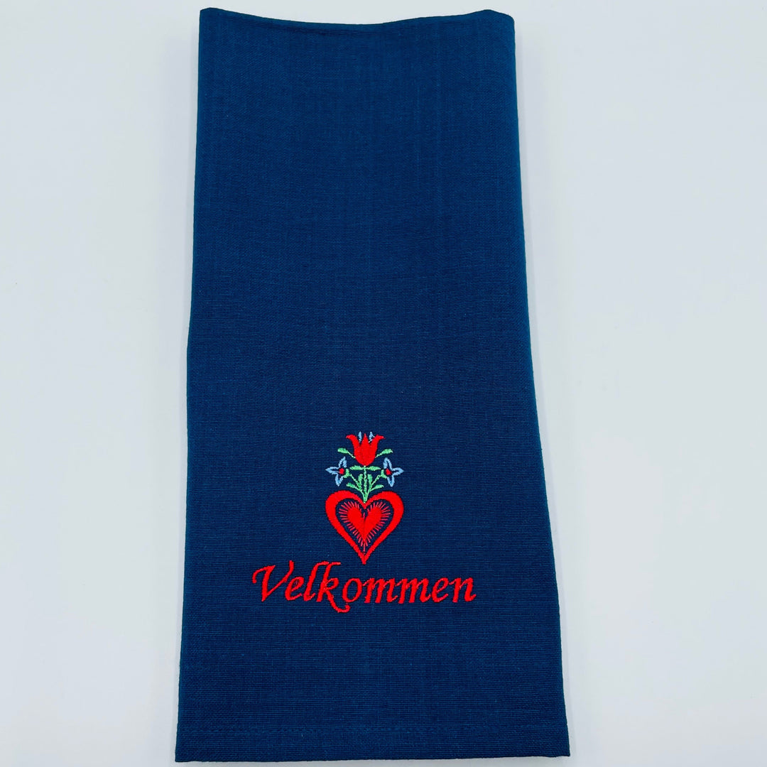 Dish Towel - Velkommen Heart on Navy