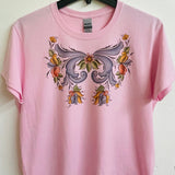 Rosemaling on Ladies Pink T-shirt