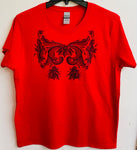 Rosemaling on Ladies Red T-shirt