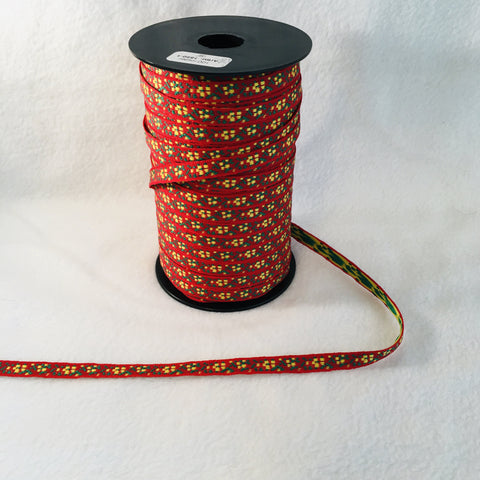 Fabric Ribbon Trim by the yard - Red with yellow & green flowers