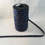 Fabric Ribbon Trim by the yard - Blue with pink & green flowers