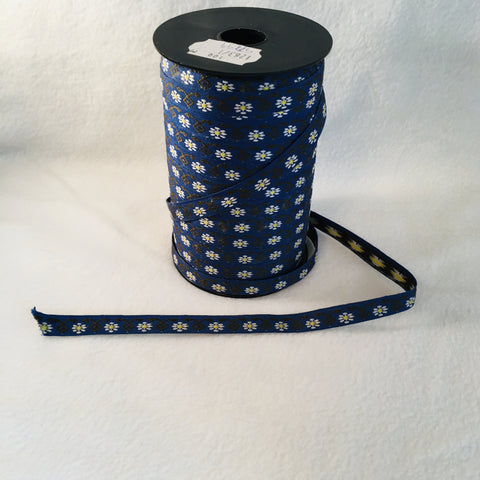 Fabric Ribbon Trim by the yard - Navy with white daisies