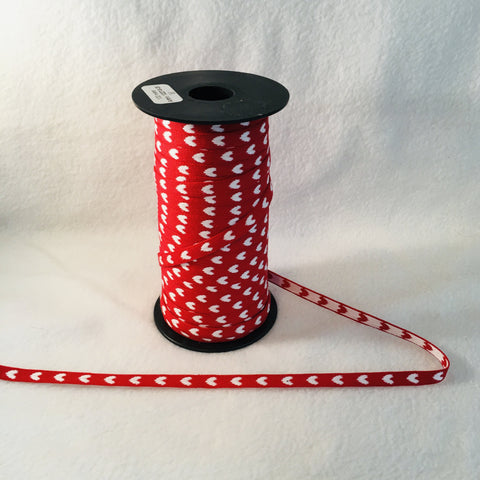 Fabric Ribbon Trim by the yard - Red with white hearts