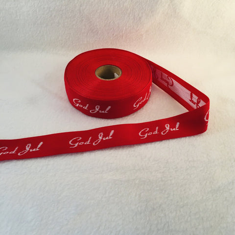 Fabric Ribbon Trim by the yard - Red with white God Jul