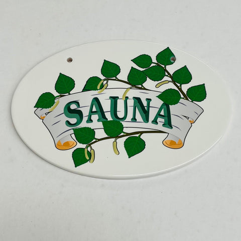 Oval Ceramic Sign - Sauna with Birch Leaves