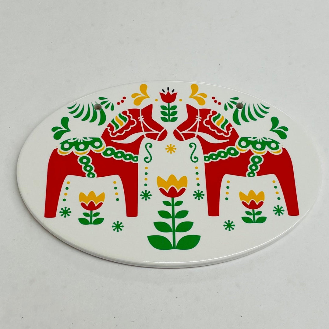 Oval Ceramic Sign - Dala horses