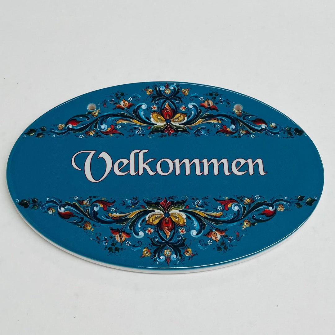 Oval Ceramic Velkommen Sign - Lise Lorentzen Rosemaling