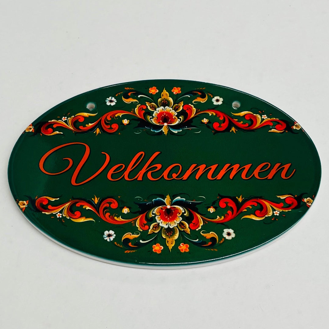 Oval Ceramic Velkommen Sign - Lise Lorentzen Rosemaling