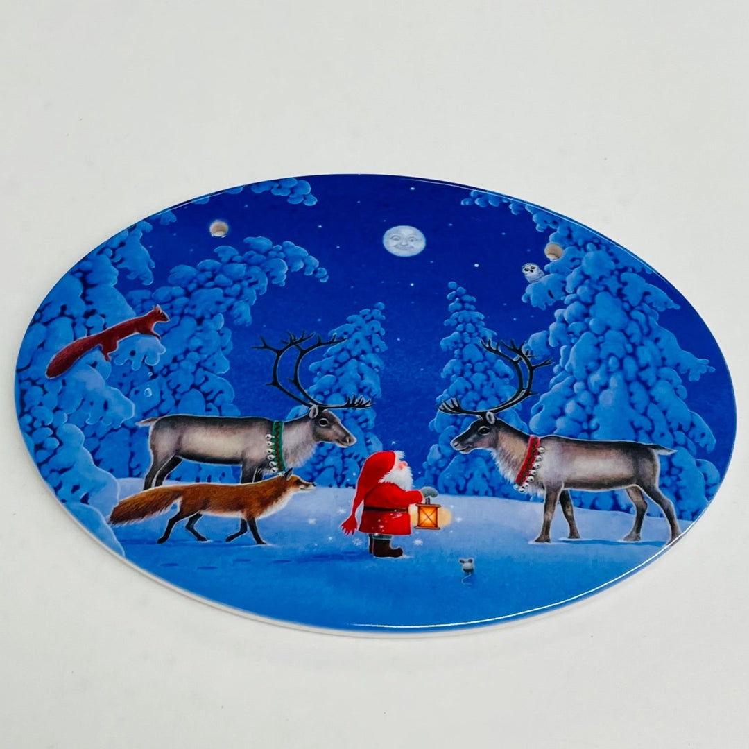 Oval Ceramic Sign - Eva Melhuish Tomte with reindeer