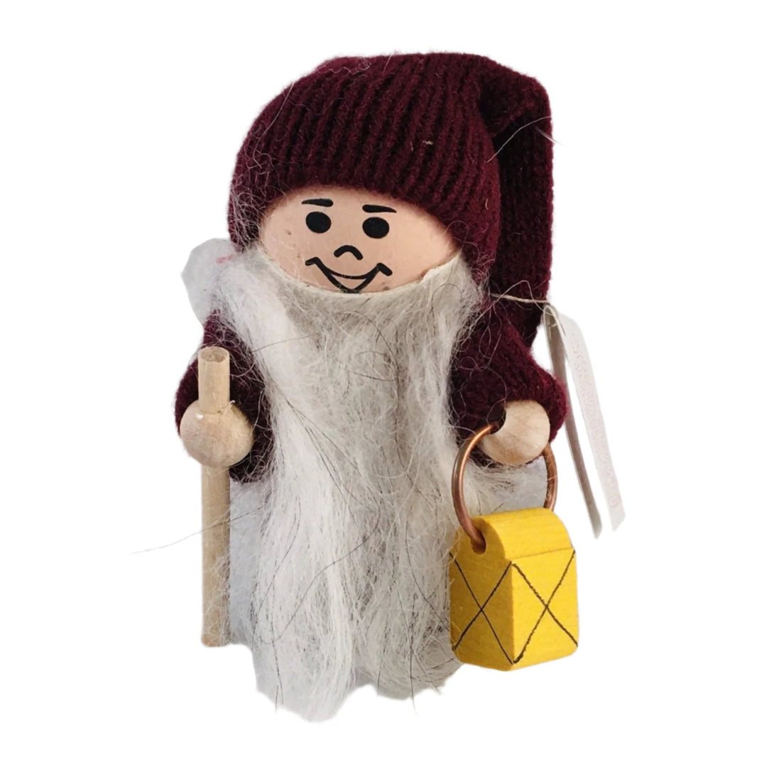 Swedish tomte holding lantern & walking stick