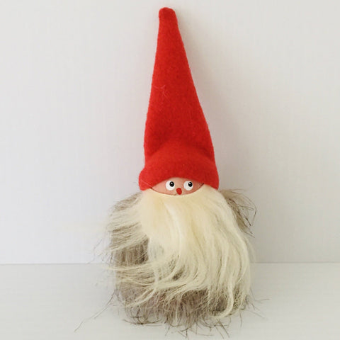 Hand made tomte with fuzzy fur jacket