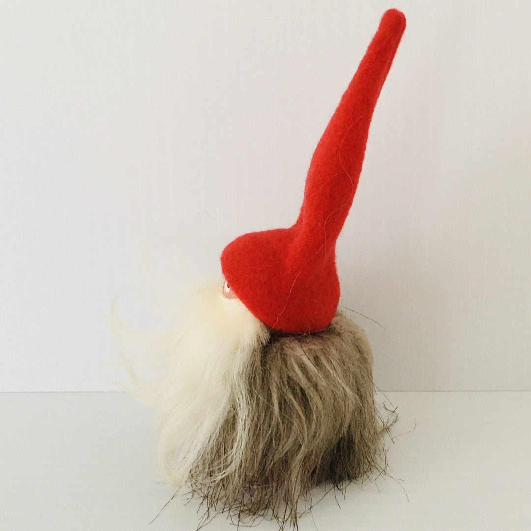 Hand made tomte with fuzzy fur jacket