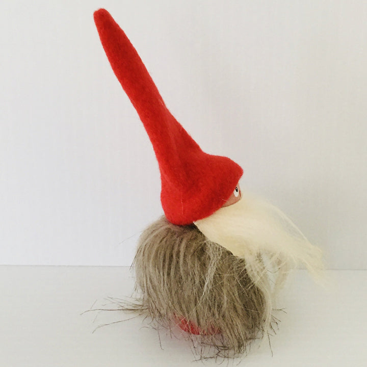 Hand made tomte with fuzzy fur jacket