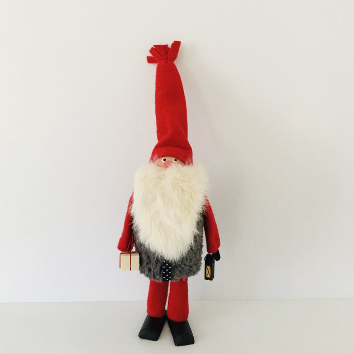 Hand made tomte holding lantern & gift