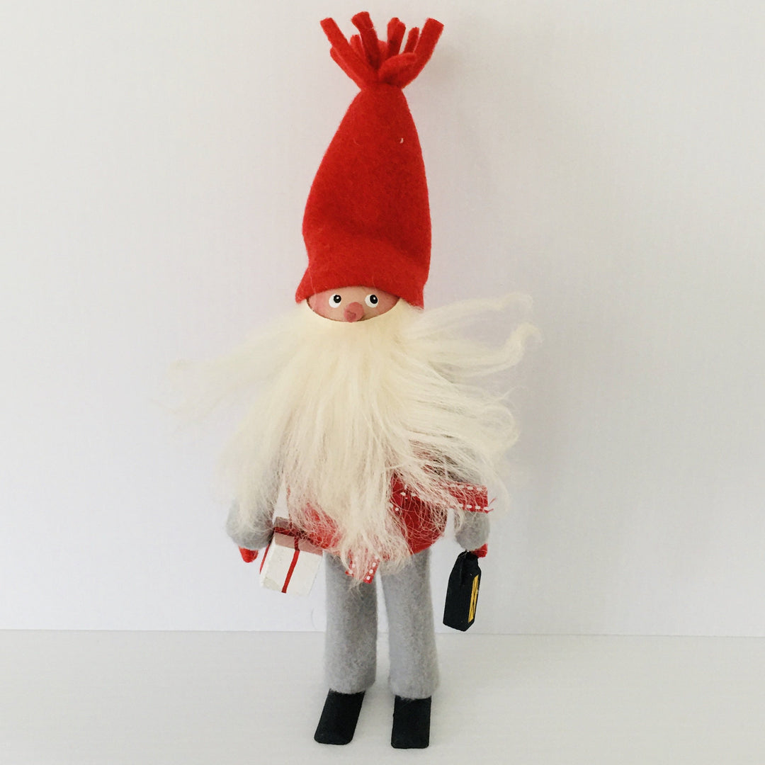 Hand made tomte holding lantern & gift