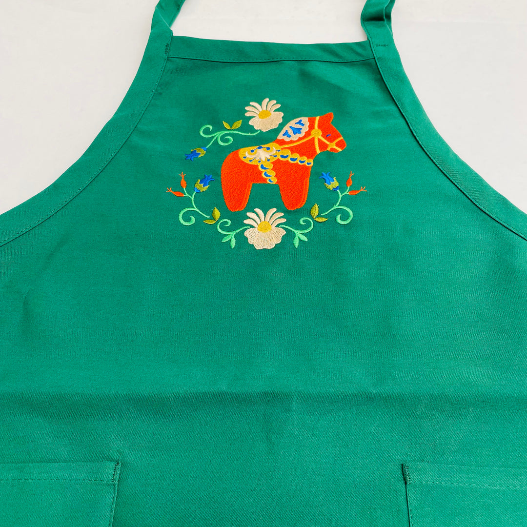 Apron - Embroidered Dala Horse & Flowers