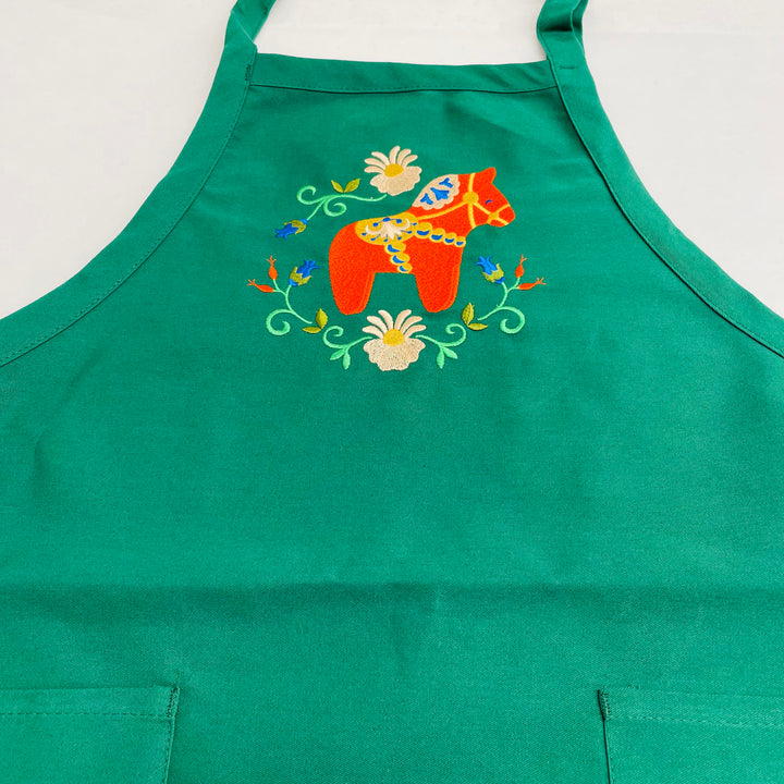 Apron - Embroidered Dala Horse & Flowers