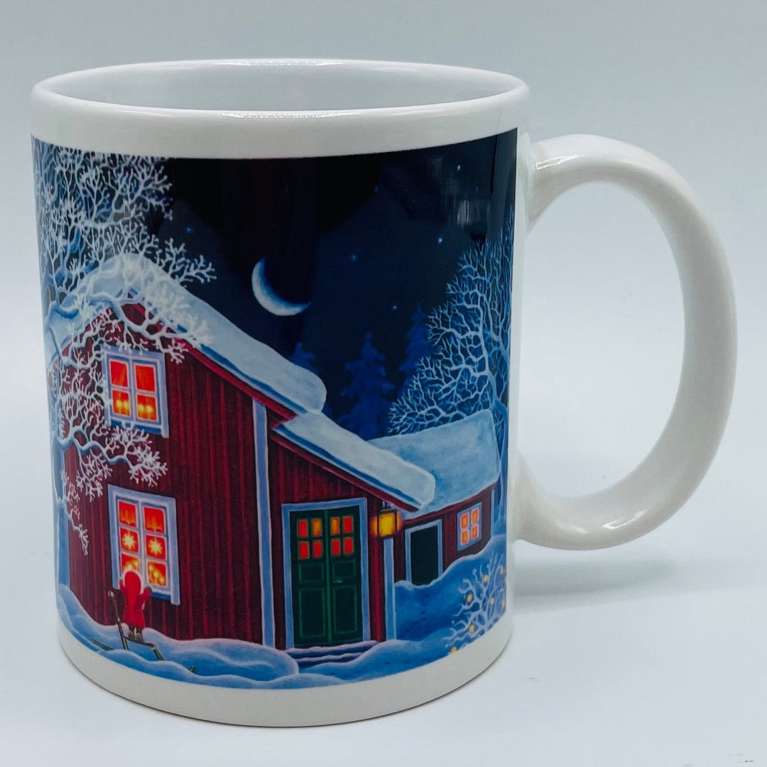 Eva Melhuish Red house with tomte coffee mug