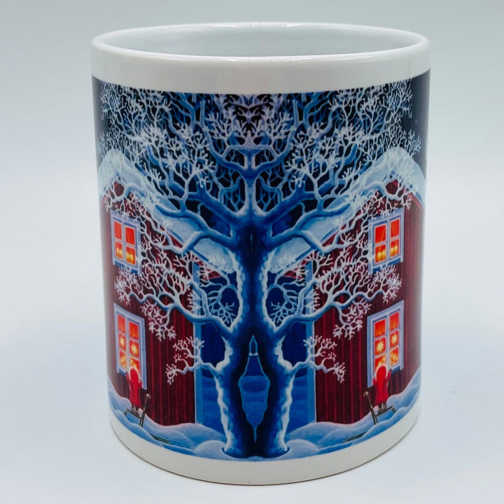 Eva Melhuish Red house with tomte coffee mug