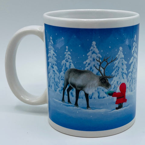 Eva Melhuish Tomte feeding reindeer coffee mug