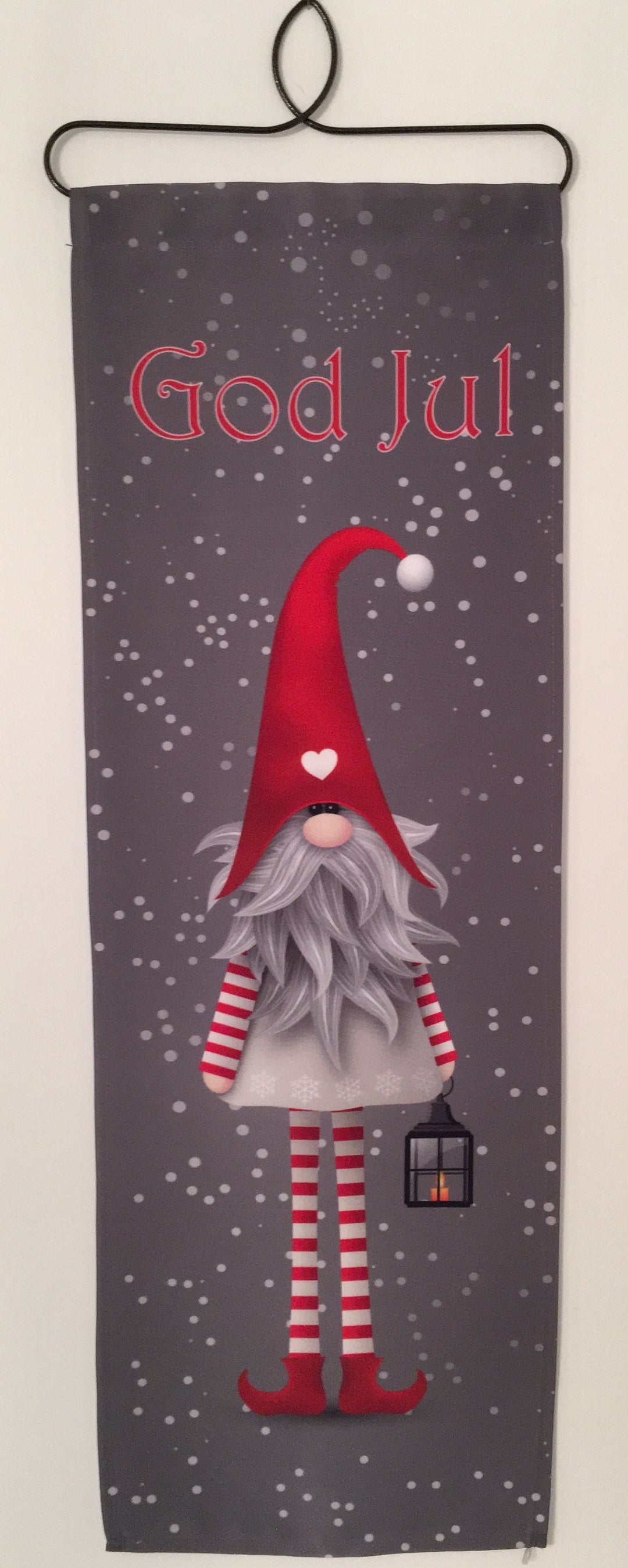 Christmas God Jul Long Legged Tomte Fabric wall hanging