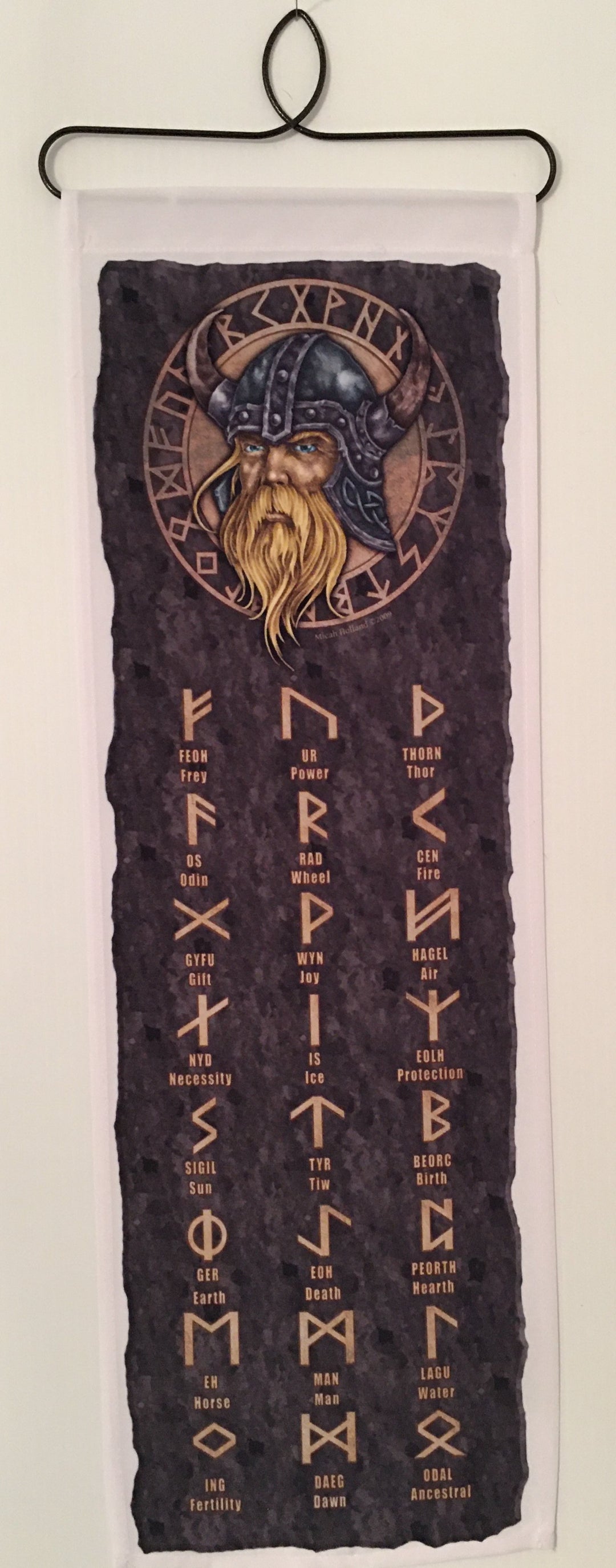 Viking with Runes fabric wall hanging