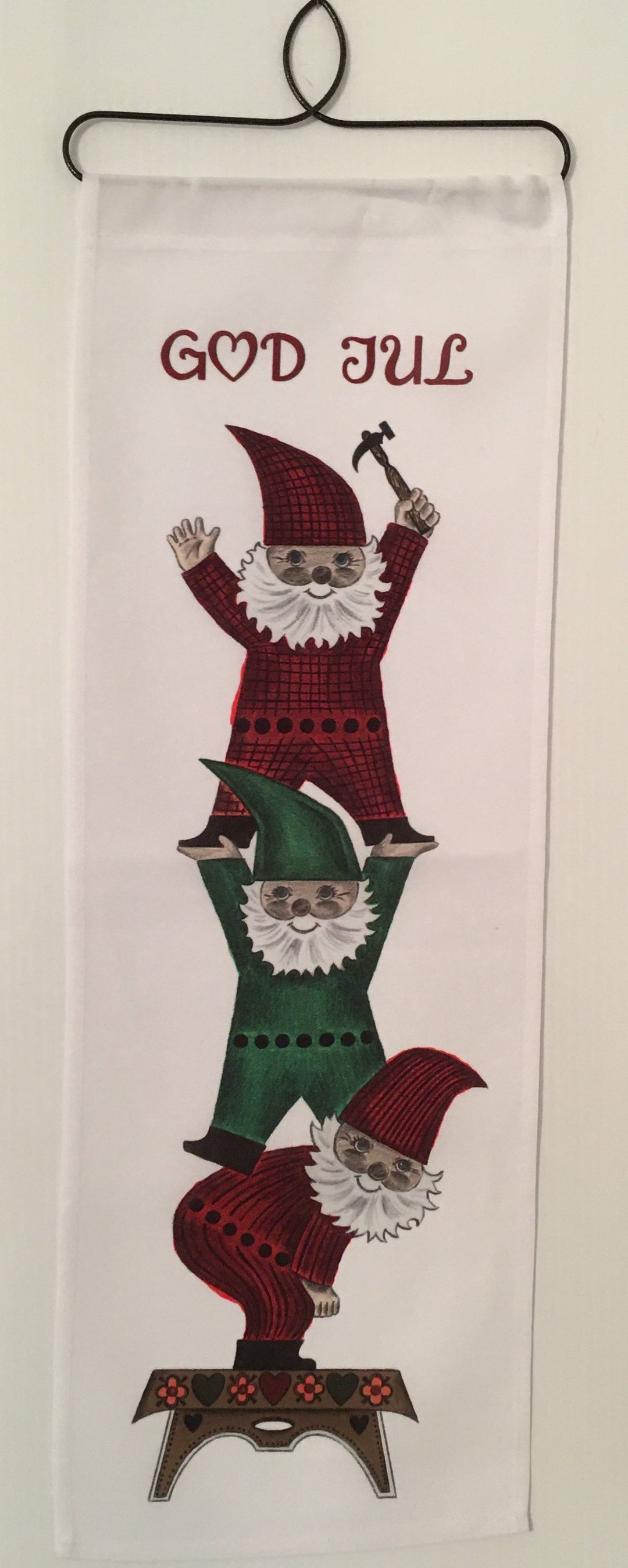 Christmas God Jul Tomte Trio Fabric wall hanging