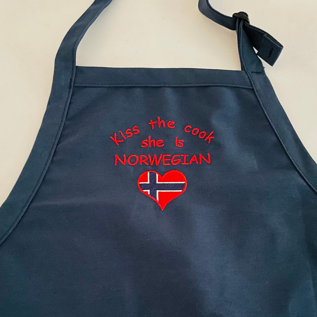 Apron - Embroidered Kiss the Cook she is Swedish, Finnish, Norwegian or Danish