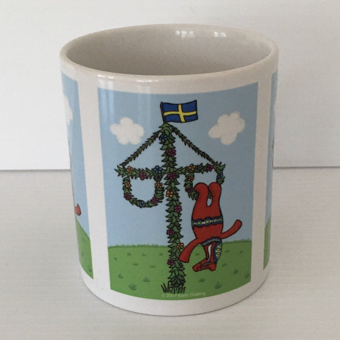 Karin Didring Dala Horse on Midsommar maypole coffee mug