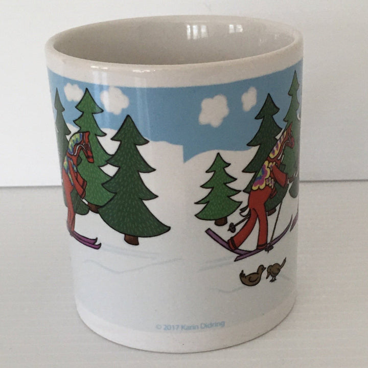 Karin Didring Dala Horses crossing country skiing coffee mug