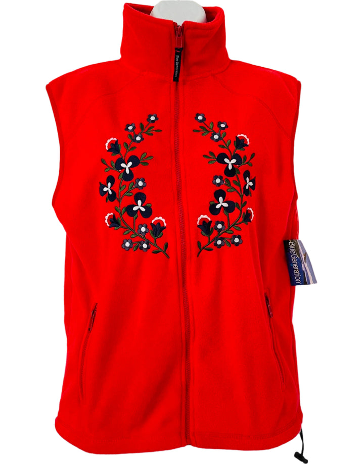 Red Fleece Vest with Red & Blue Flowers