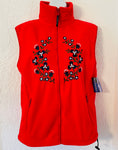 Red Fleece Vest with Red & Blue Flowers