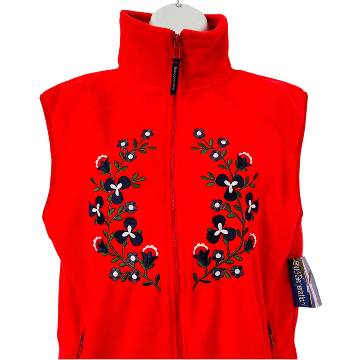 Red Fleece Vest with Red & Blue Flowers