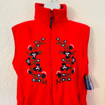 Red Fleece Vest with Red & Blue Flowers